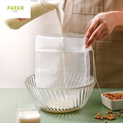Durable Liquid Filter Bag with drawstring closure suitable for filtering milk juice soymilk and other liquid applications